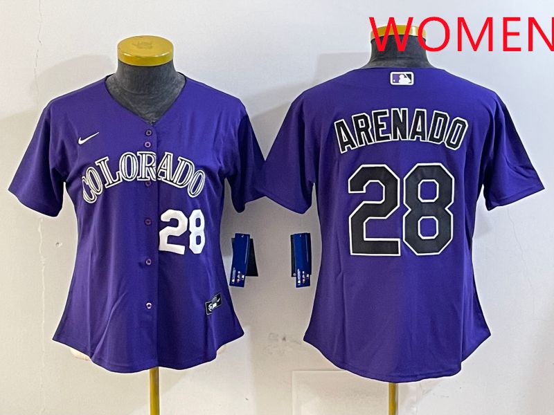 Women Colorado Rockies #28 Arenado Purple Game 2025 Nike MLB Jersey style 2